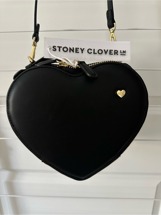 Stoney Clover Lane Handbags - Stoney Clover Lane Black Heart Mini Crossbody with Gold Heart Charm NWT